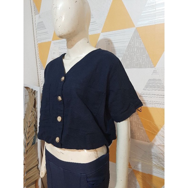 1 Set Navy /Setelan Wanita / Atasan Crop Navy/Atasan Preloves/Atasan Navy