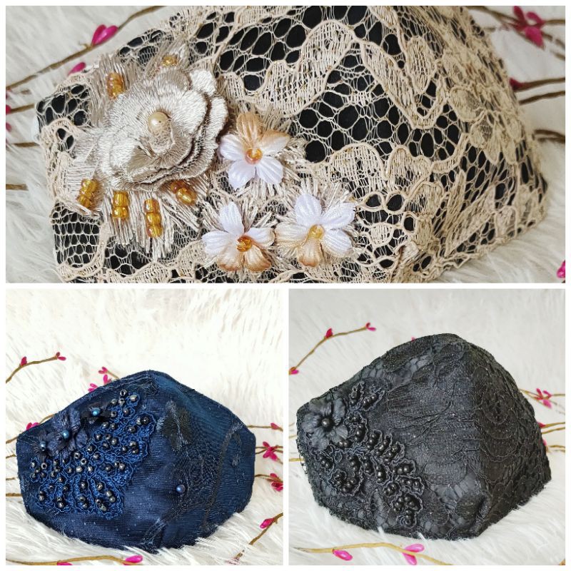 (HEADLOOP/HIJAB)masker brukat/brokat/tile/payet/aplikasi/pesta/wedding