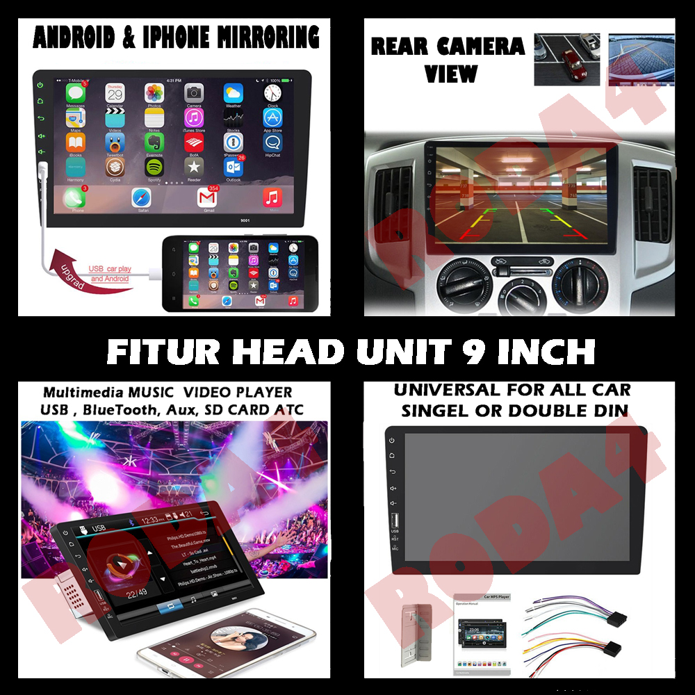 ANDROID IPHONE Mirroring Head Unit Mobil MP5 Double Singel Din 9 INCH