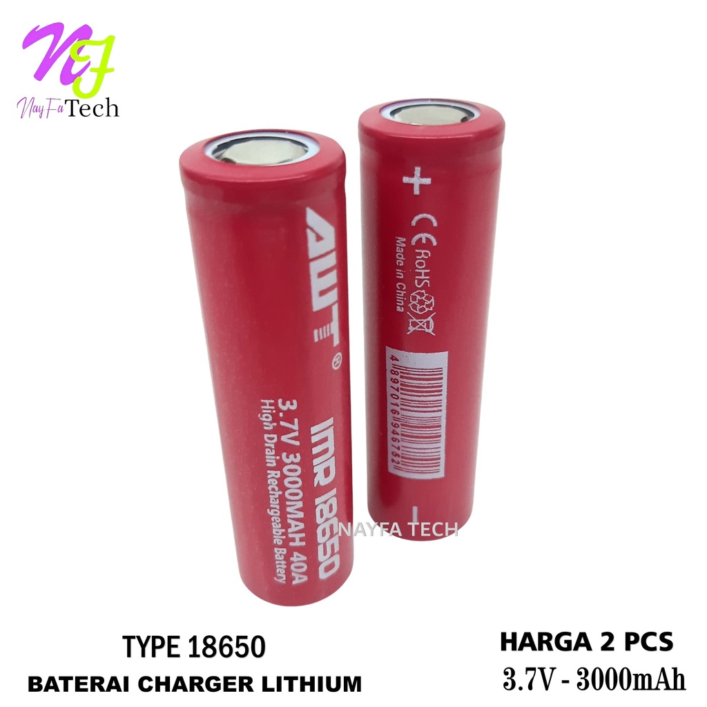 Elektronik dan peralatan elektronik kecil Batre/Baterai Cas Type IMR18650 LITHIUM 3.7volt - 3000mAh Isi 2pcs