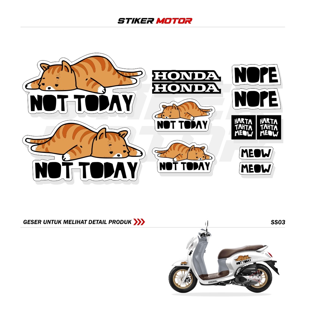 STICKER SCOOPY SS03 CAT CUTE STIKER GAMBAR KUCING LUCU NOT TODAY NOPE STRIPING SCOOPY MOTIF KUCING M