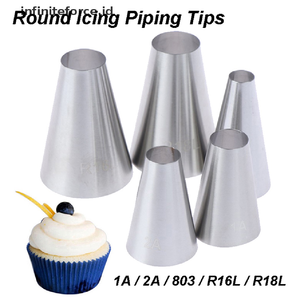 5 Pcs / Set Nozzle Icing Piping Bentuk Bulat Besar Untuk Dekorasi Kue Pastry