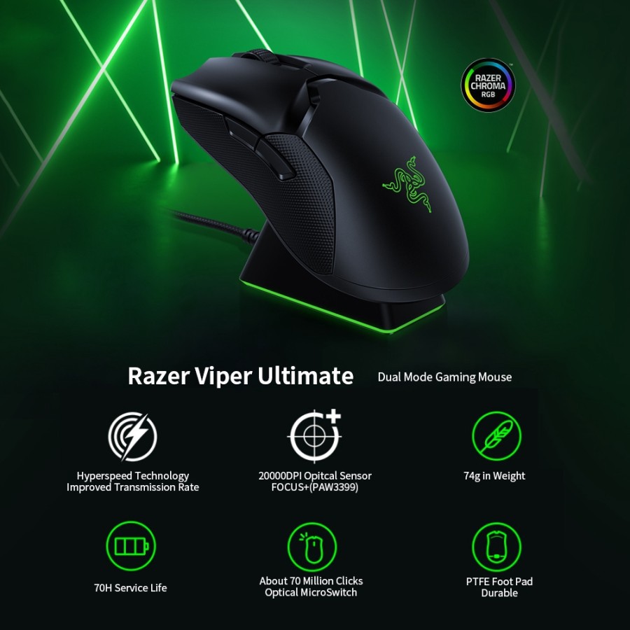 Mouse Razer Viper Ultimate With Dock - Wireless - Gaming - Garansi Ori