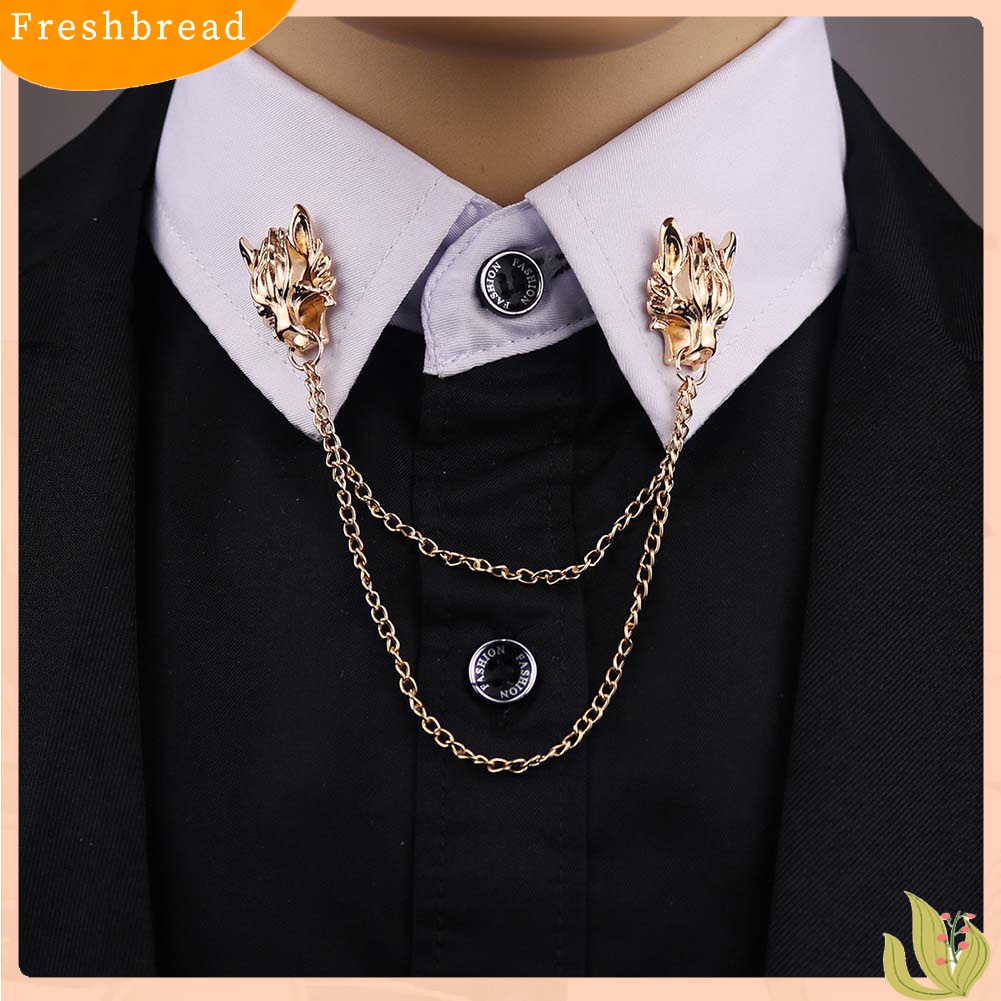 [ TERLARIS]Unisex Double Wolf Head Tassel Chain Brooch Pin Suit Shirt Collar Badge Gift