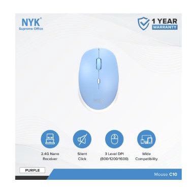 Mouse nyk wireless 2.4ghz usb optical 4d on off silent 1600dpi for office gaming pc laptop c-10 c10