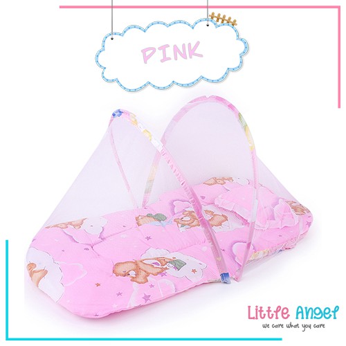 KASUR BAYI KELAMBU ANTI NYAMUK SET BANTAL Tempat Tidur Anak Jaring Lipat Portable Bayi Karakter Lucu