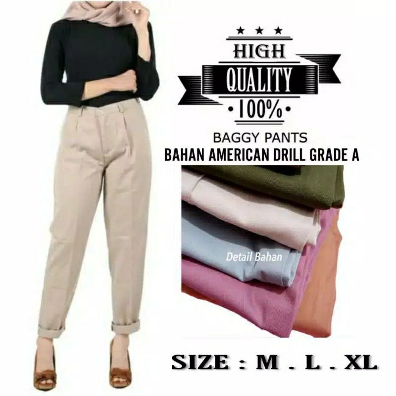 Bisa COD BAGGY PANTS Latte beige nude maroon ivory Dusty pink white moss Tamolivia B7T7