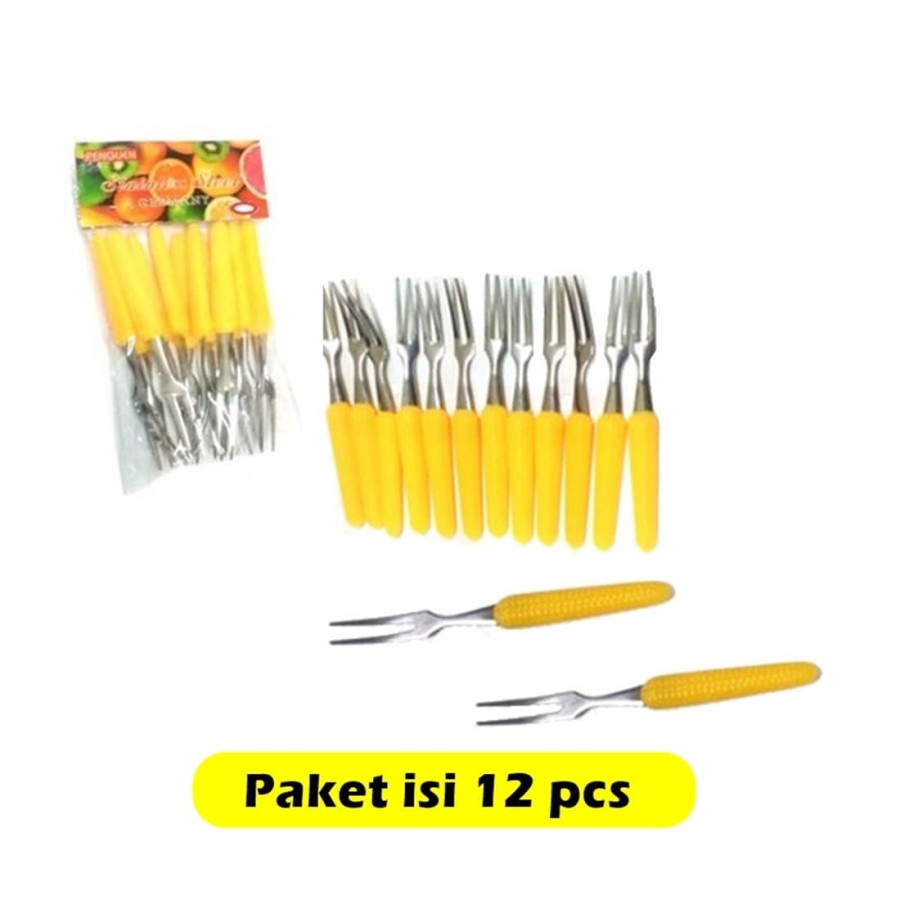 Garpu Kue Buah Motif Jagung Mini Stainless Steel 12pcs