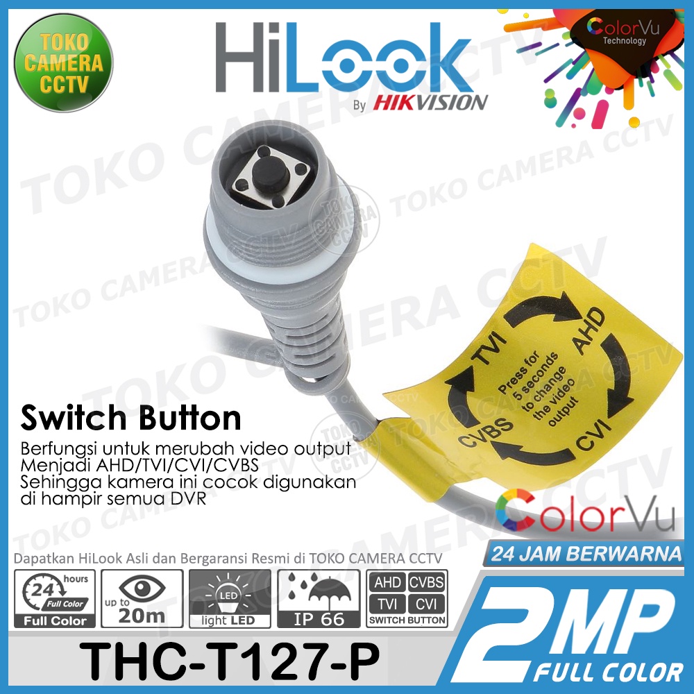 KAMERA CCTV HILOOK 2MP COLORVU THC-T127-P CAMERA CCTV INDOOR BERWARNA