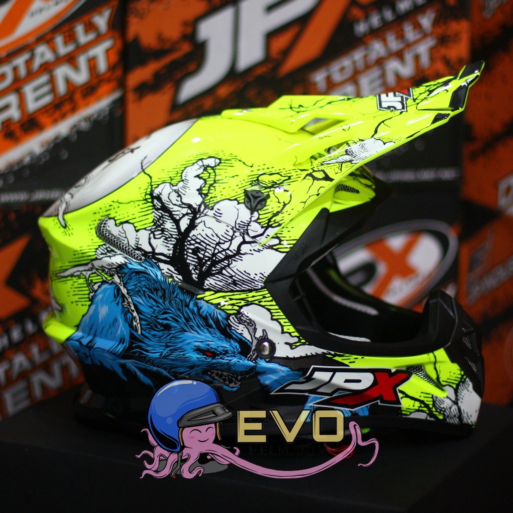 HELM JPX CROSS_FOX1 SERI X14 - FLUO YELLOW GLOSS + GOOGLE SNAIL (ONGKIR 2 KG) HELM JPX TERBARU