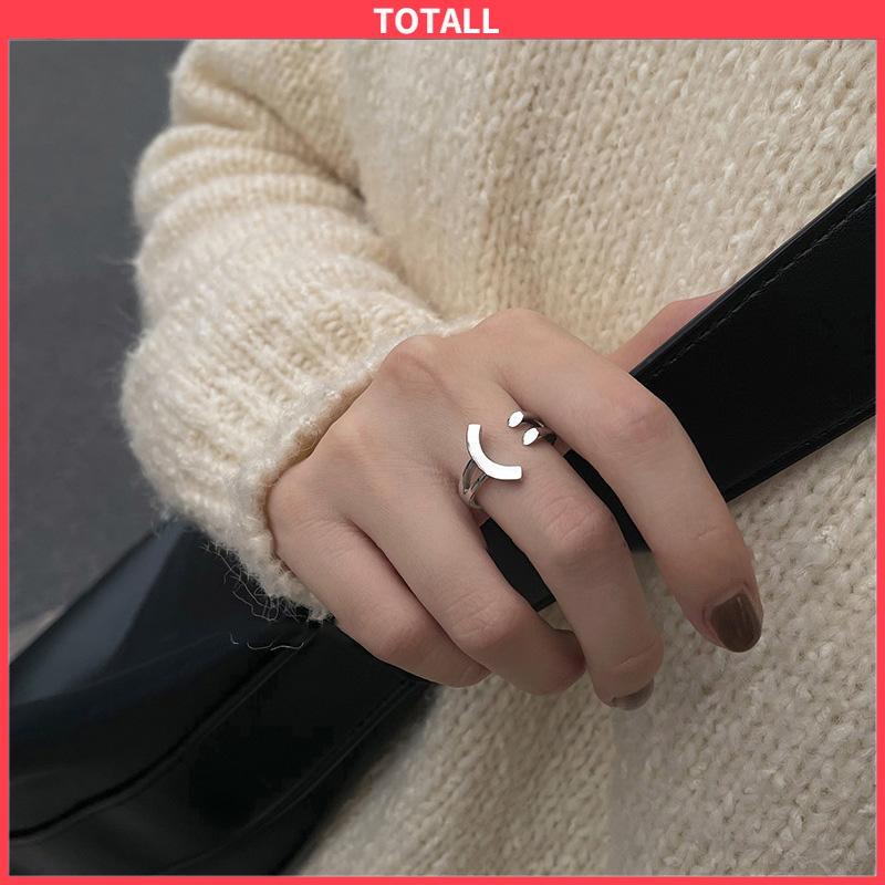 COD Cincin Model Terbuka Adjustable Desain Smiling Face Warna Silver Untuk Wanita-Totall