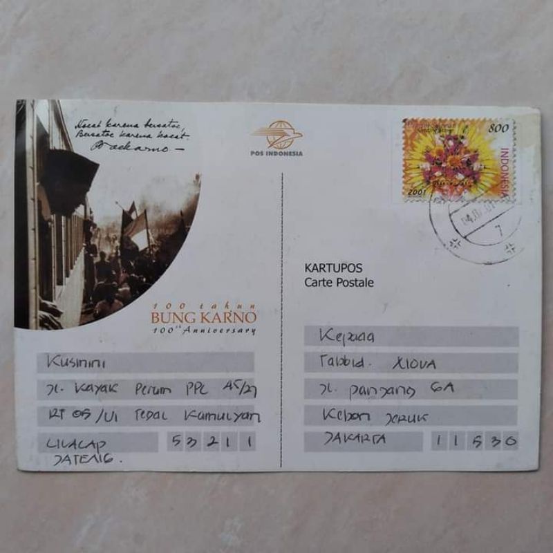 

Kartu Pos Jadul 100 Tahun Bung Karno 2001 Kuis Nova - Kusmini