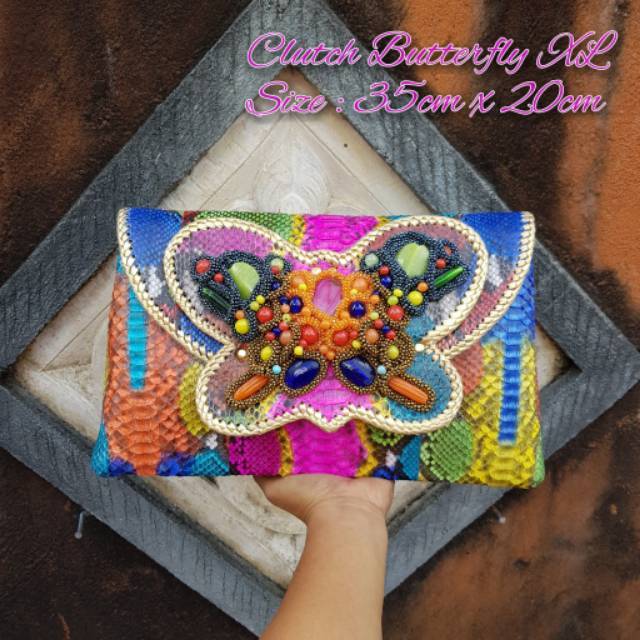 Clutch Kulit Ular Butterfly M & XL Handmade Asli Bali
