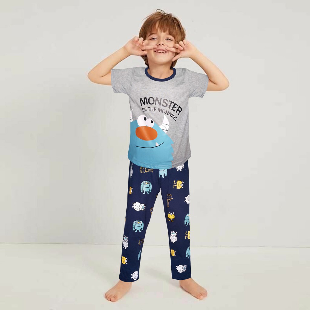 Piyama Baju Tidur Anak Laki Laki Lengan Pendek Celana Panjang Usia 1-12 Tahun Motif Terbaru