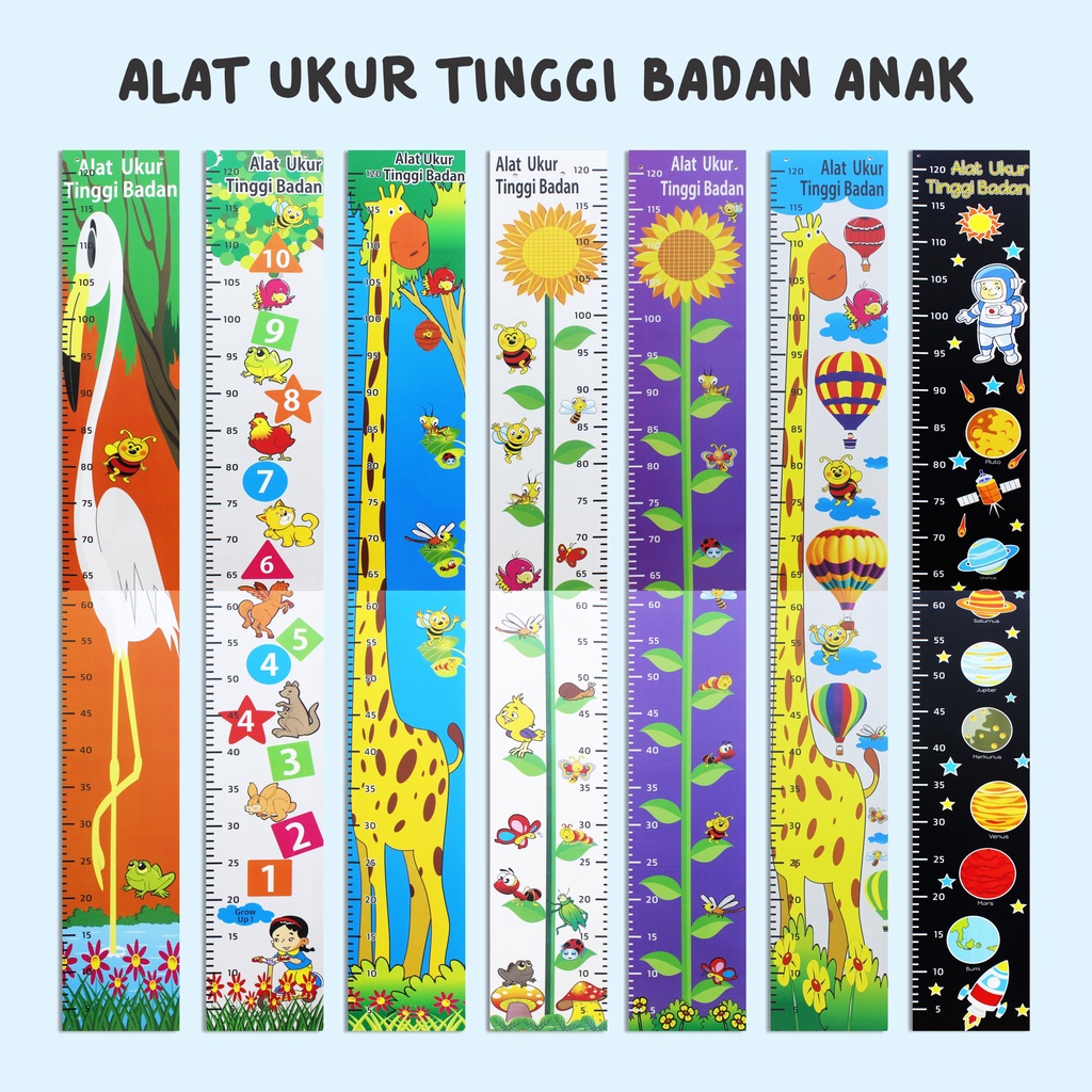 Alat Ukur Tinggi Badan Untuk Ukuran Anak Anak Lucu Begambar Bunga Dan Binatangan Uk.15x120
