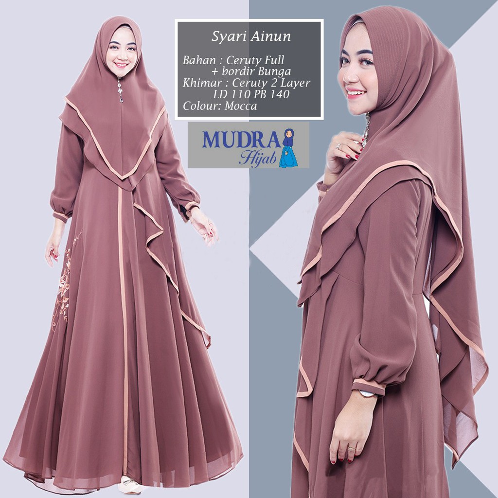 "AINUN SYARI" GAMIS SYAR'I WANITA CANTIK DAN ANGGUN ORIGINAL MUDRA CERUTI FULL + BORDIR BUNGA