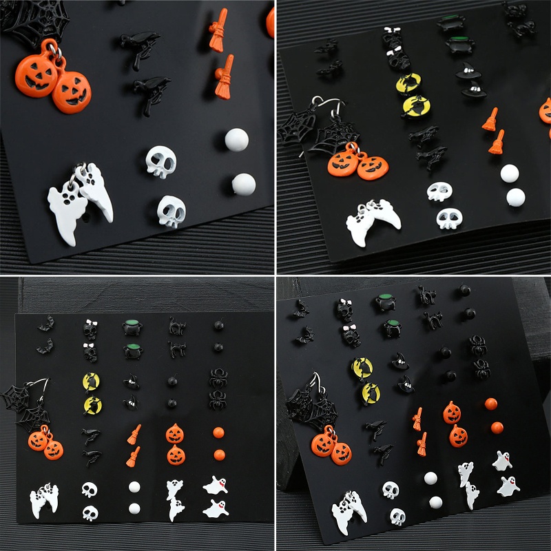20 Pasang Anting Stud Desain Tengkorak Gelap Untuk Halloween