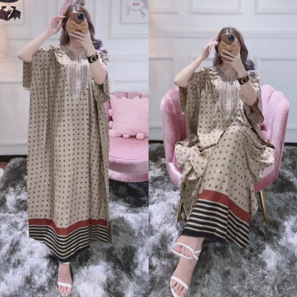 Kaftan Wanita Arabian CEDE Renda Rayon Viscose Premium Maxy Dress Lengan Pendek Fashion Wanita Kekinian LD 110 cm