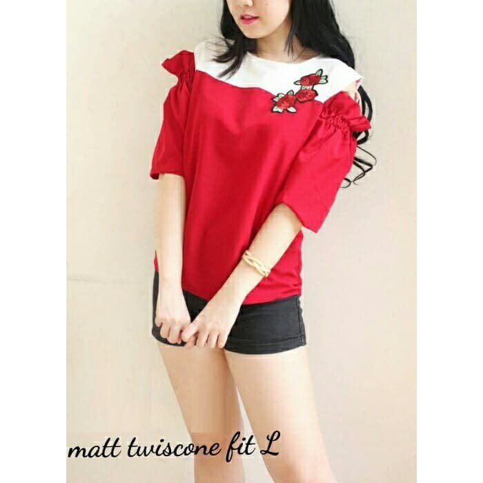 Jual- Blouse (M - Fit L) FILOTO RED - Twistcone Bordir Tempel Murah dan Bagus