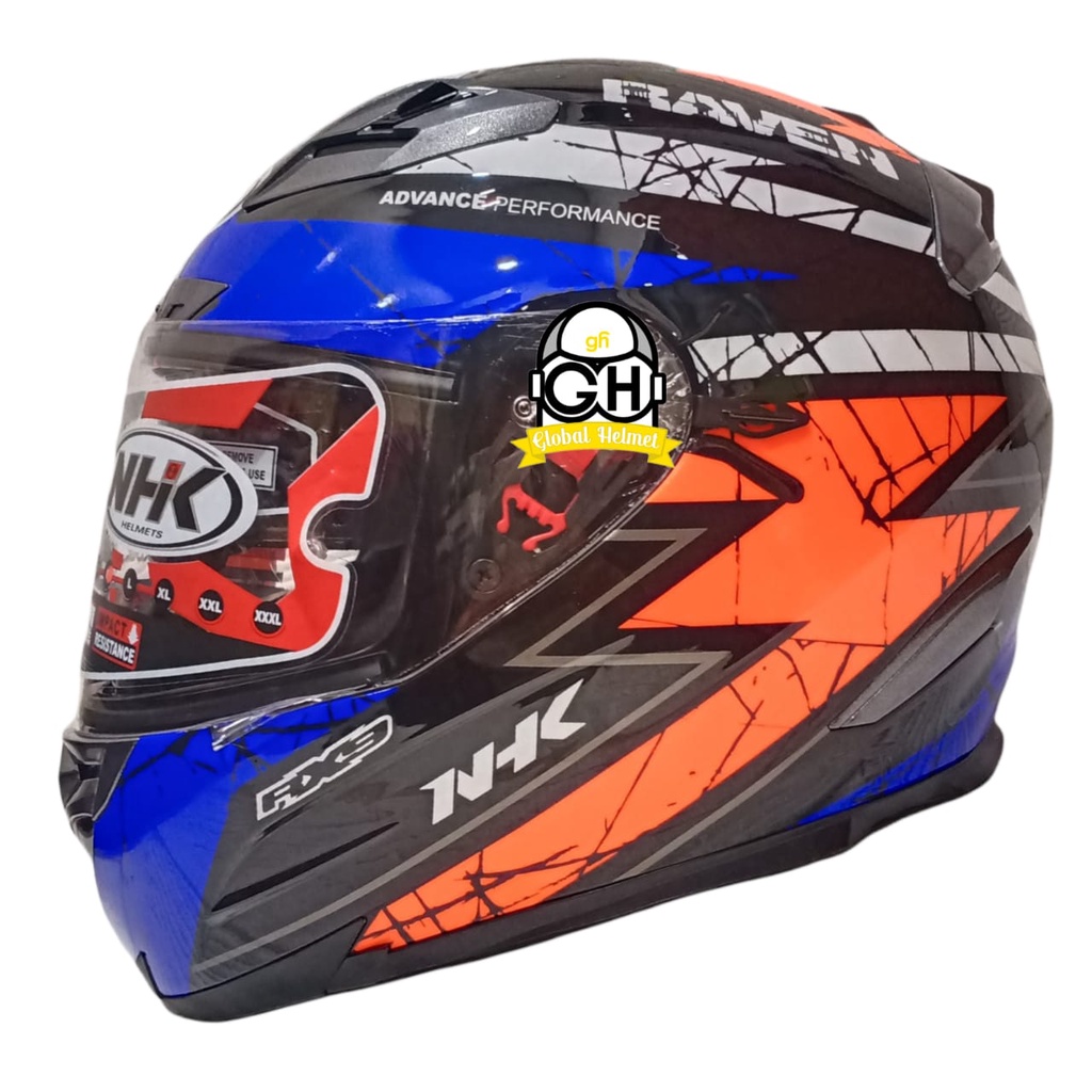 HELM NHK RX9 RACER X NINE RAVEN BLACK BLUE ORANGE DOUBLE VISOR FULL FACE ORIGINAL SNI