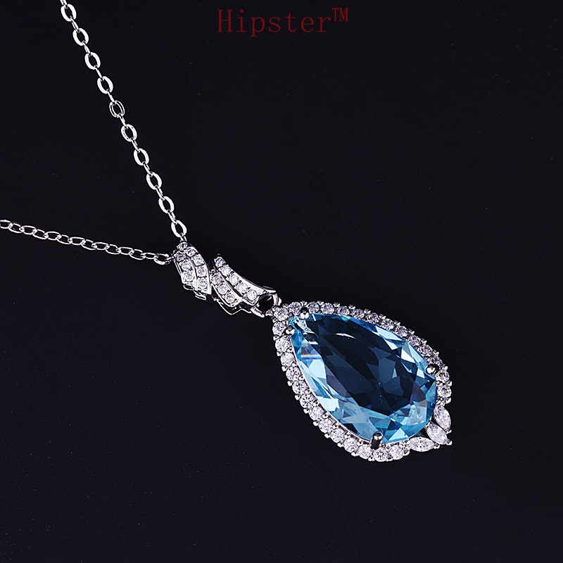 New Socialite Style Luxury Full Diamond Blue Crystal Pendant Necklace