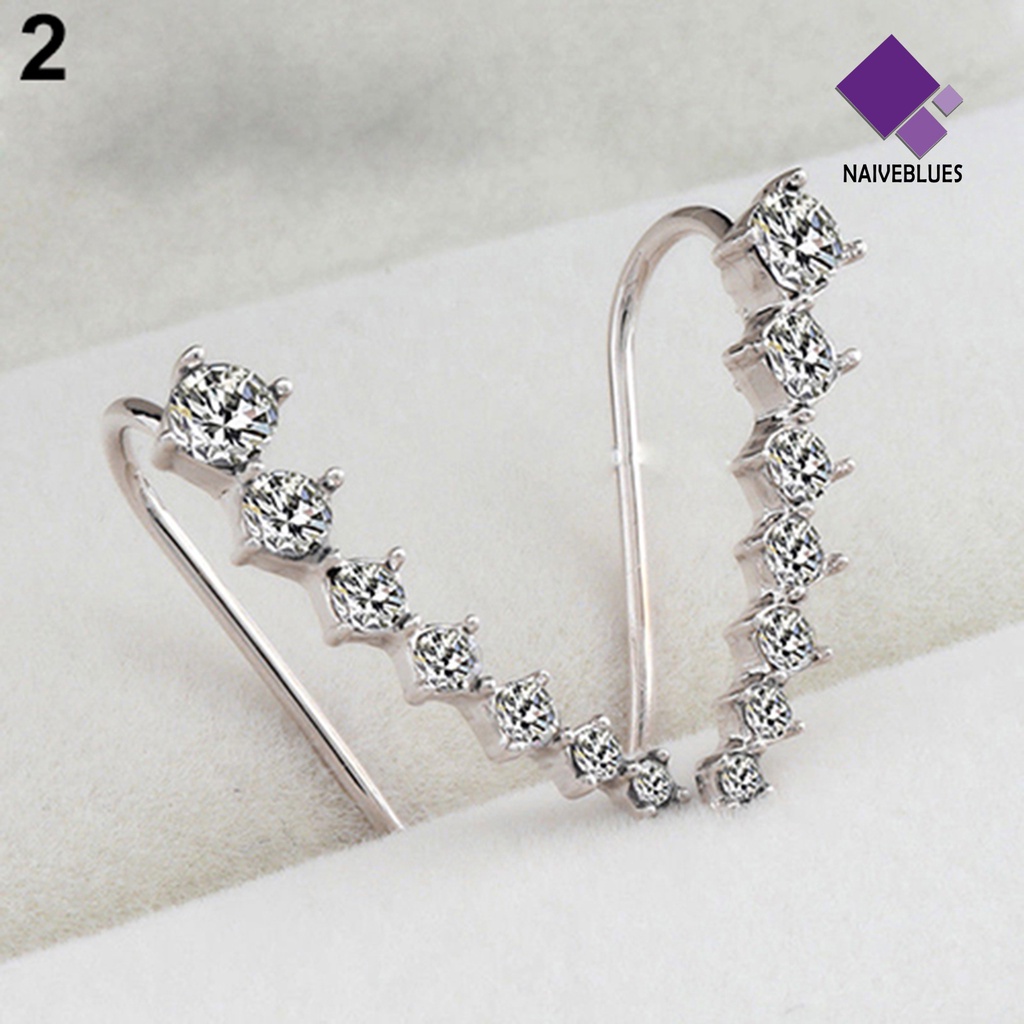 Anting Stud Klip Hook Berlian Imitasi Untuk Wanita