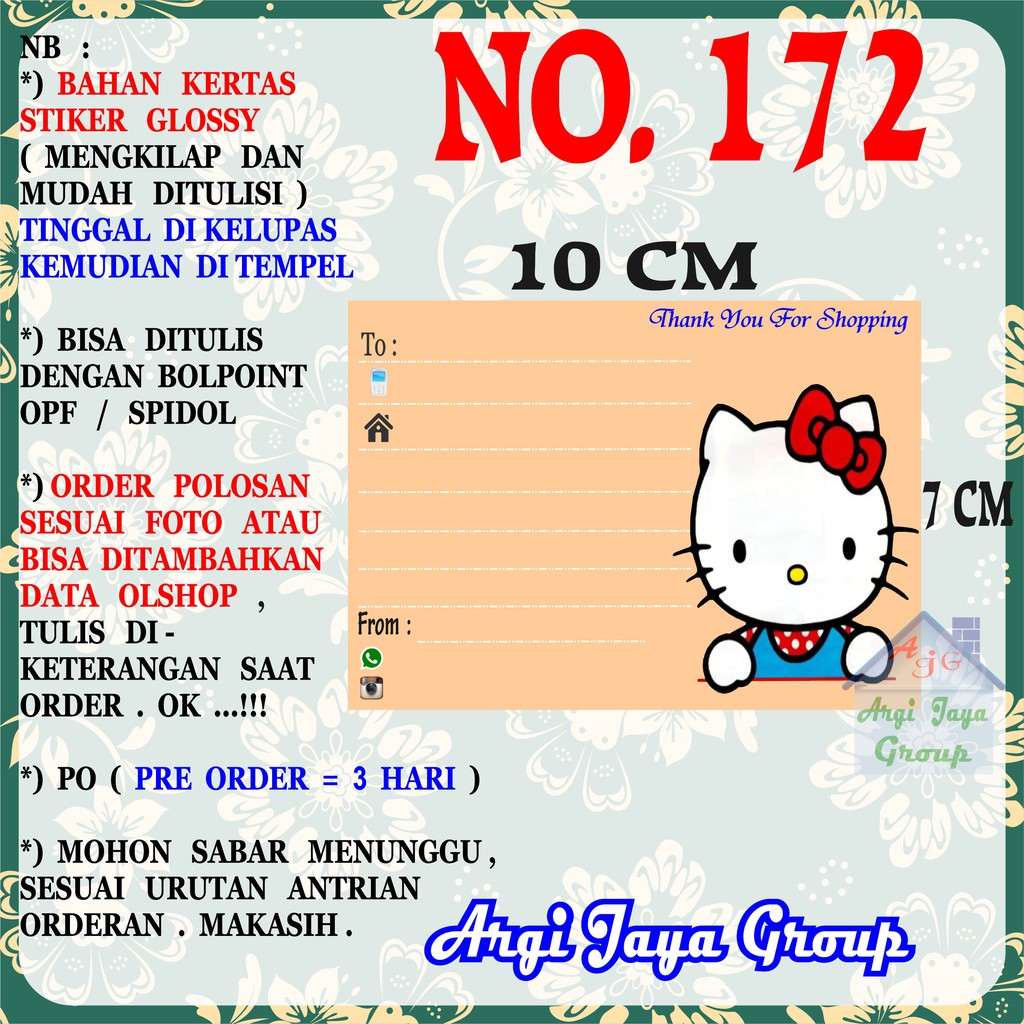 

Stiker Pengiriman - Sticker Alamat Olshop Murah Nomer 172 - 10x7 cm - Glossy