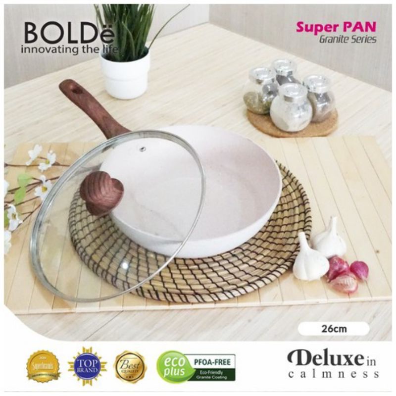 Super PAN WOK ( WAJAN ) 26 cm + GLASS LID Granite Beige Series Original BOLDe