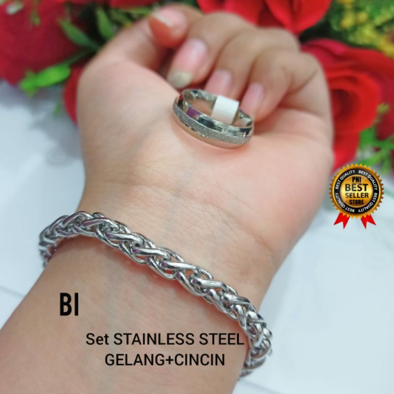 Fourfashion Set Perhiasan Pria Model Rantai Gratis Cincin Stainless Stell Kekinian PD039