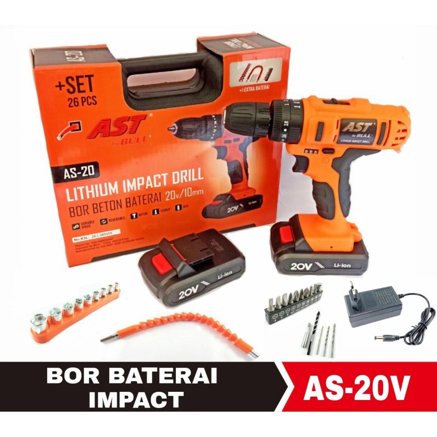 Jual Bor Cordless Impact Set 20V AST Bor Charge Bor Baterai Beton