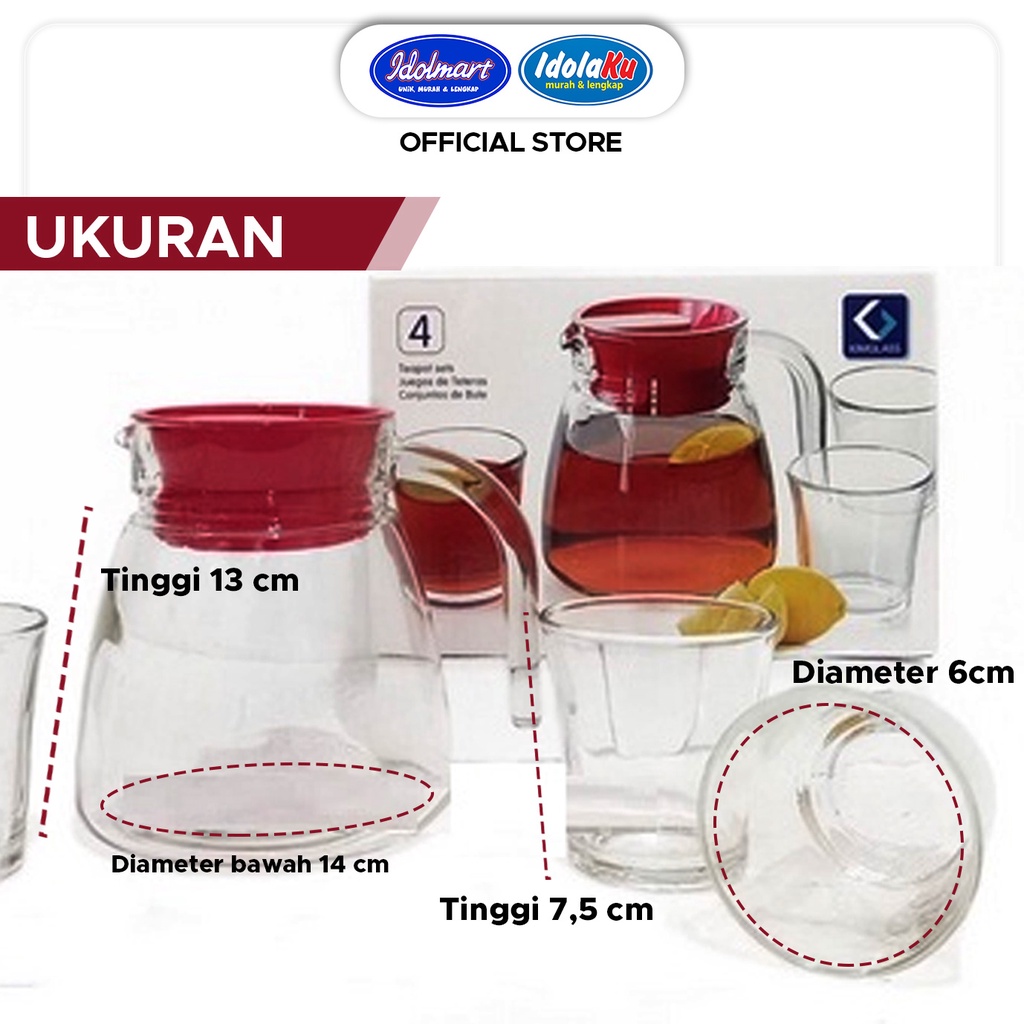 Jual Idolmart Pitcher Teko Set Bulat Drink Set Kimglass Isi 4 Pcs Teko Bulat Dan Gelas 8324