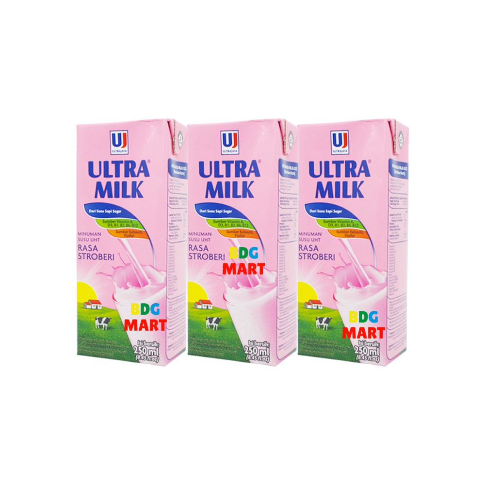 

PAKET 3 PCS Ultra Milk Strawberry Susu Ultra Rasa Stroberi - 3pcs x 250ml