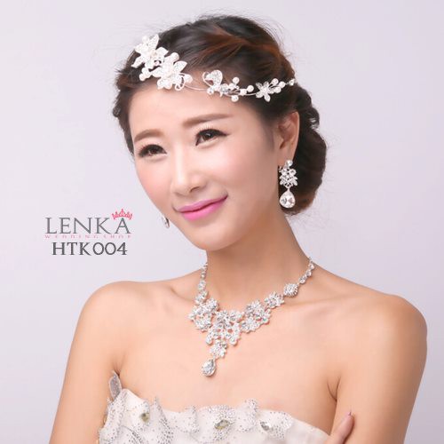 Paket Tiara Kalung Anting Pesta Lamore Aksesoris Wedding Modern Lenka - HTK004