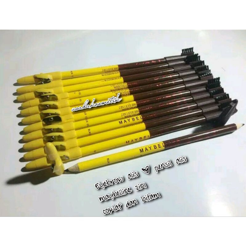 ORIGINAL 1PAK ISI 12PCS PENSIL ALIS | EYEBROW ALIS MAYBELLINE 2IN1 HITAM|COKLAT SERUTAN + SIKAT ALIS