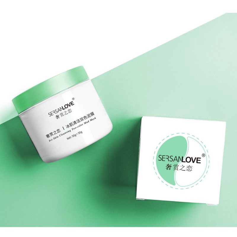 SERSANLOVE Double Color Whitening Mud Mask Clay Mask Brightening Moisturizing Clay Mask / Masker Lumpur Pemutih Wajah / Masker Lumpur Glowing / Masker Tanah Liat Glowing / Masker Lumpur Wajah Wanita Korea / Masker Lumpur Penghilang Komedo