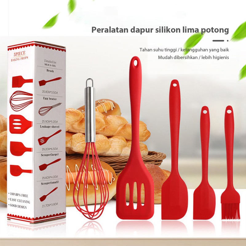 LCX  Set Spatula Peralatan Masak Sutil Silikon Non Stick Cooking Tools Isi 5 Pcs