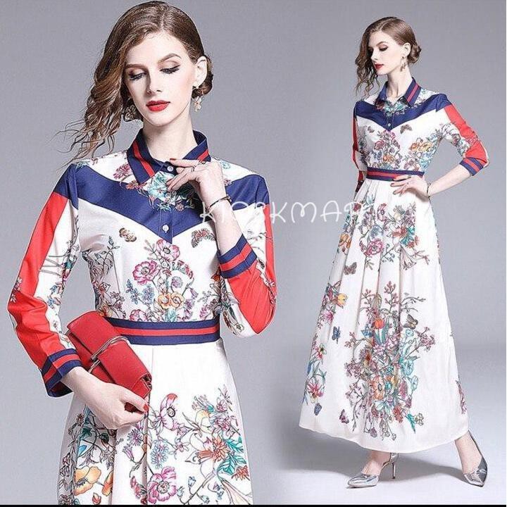 KIOSKMART - GAMIS WANITA VINTAGE PUTIH FLORAL / MAXIDRESS MOTIF BUNGA / GAMIS WANITA FLORAL