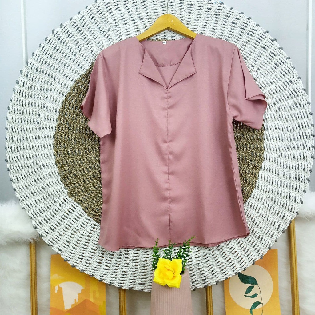 ATASAN BLOUSE LENGAN PENDEK JUMBO BIGSIZE OVERSIZE LD 110 120 130 140-Dusty Pink