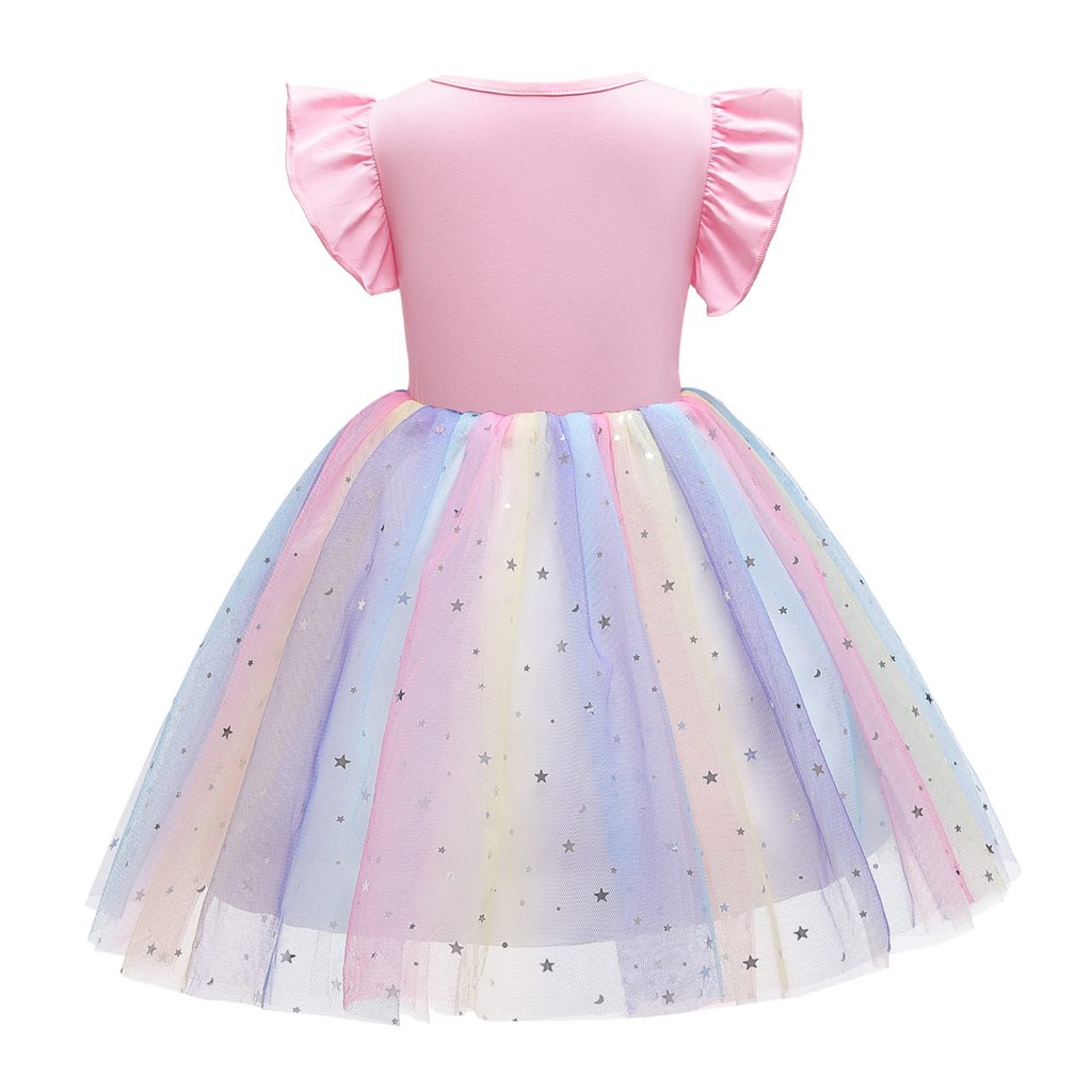 UNICORN HEART DRESS LENGAN PENDEK PANJANG / DRES PESTA RAINBOW / GAUN PRINCESS ANAK TUTU PELANGI