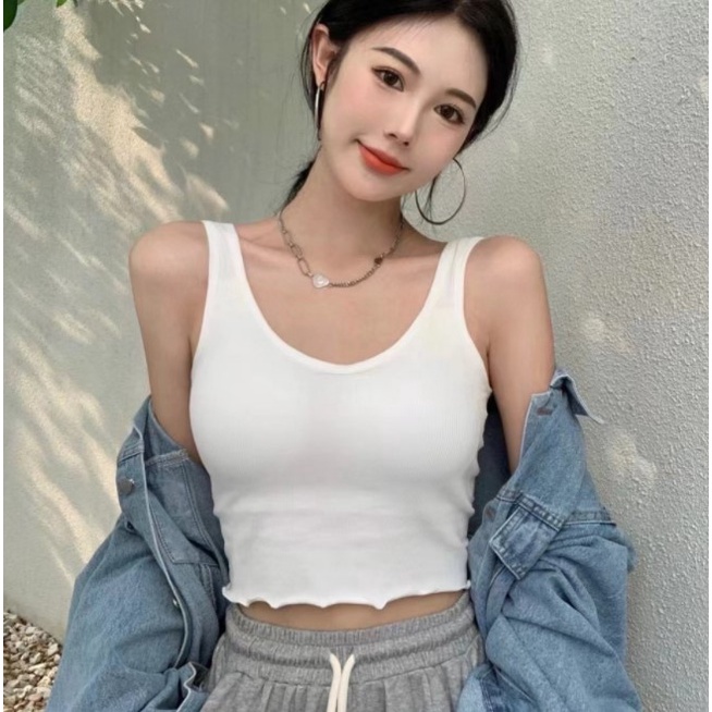Feminin Bra Sport Yoga Tank Top Atasan Wanita Dengan Tali Trap tanktop korea kekinian-Putih