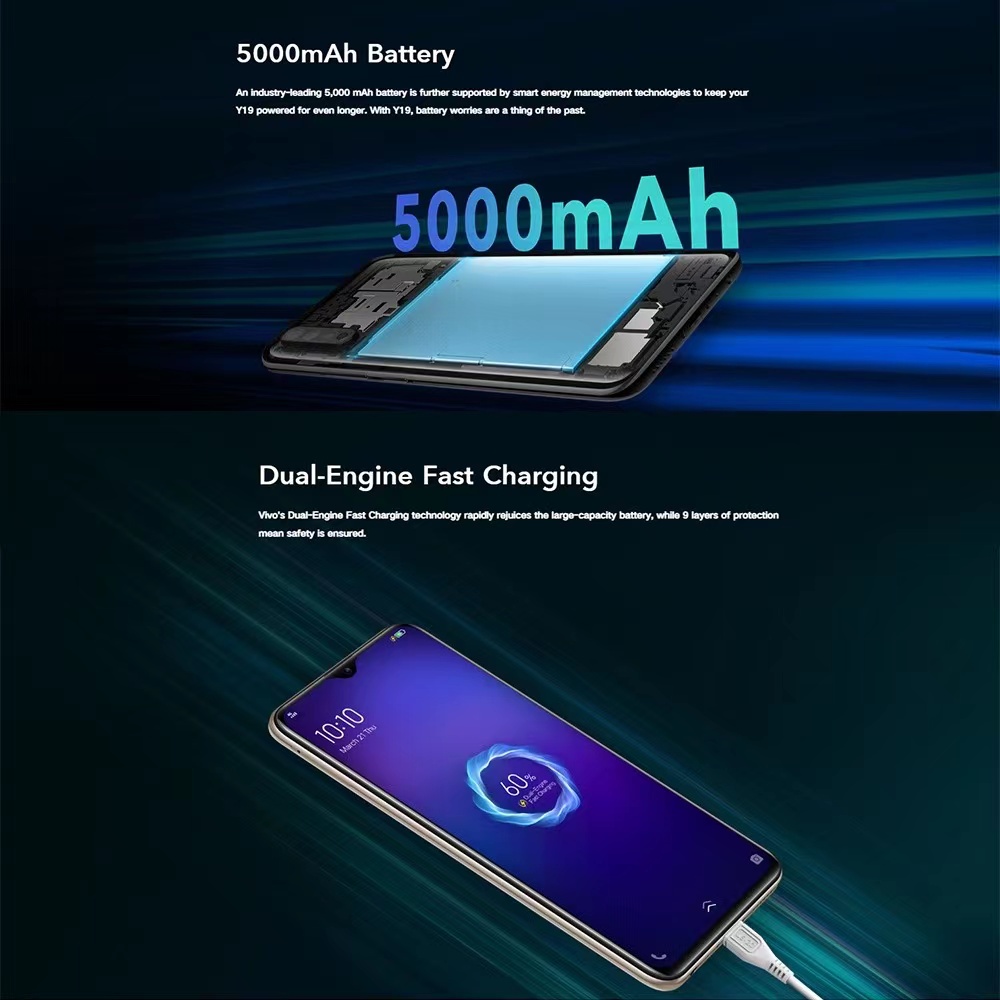 HP VIVO Y19 RAM 8/256GB Layar 6.53 inci 4G LTE Baru Smartphone Garansi 1 Tahun