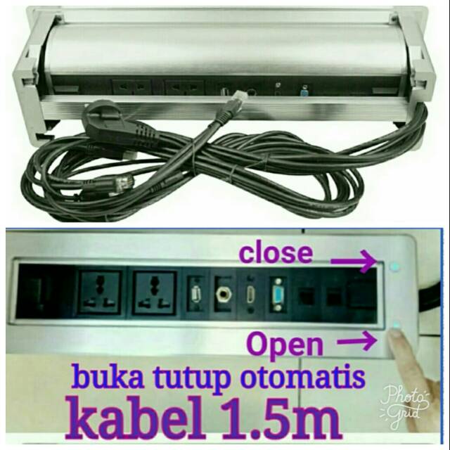 stop kontak meja hdmi vga usb mic 6.35mm 2 RJ45 2 power buka tutup otomatis