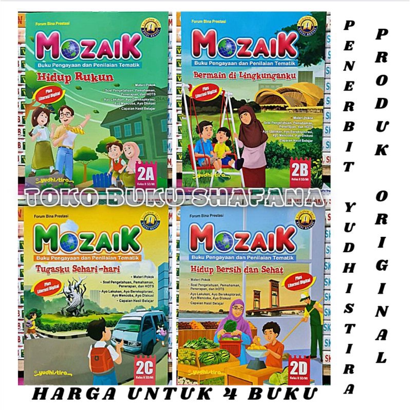 Paket 4 Buku Mozaik 2A 2B 2C 2D Yudhistira Kelas 2 SD K13 Revisi - Pengayaan &amp; Penilaian Tematik