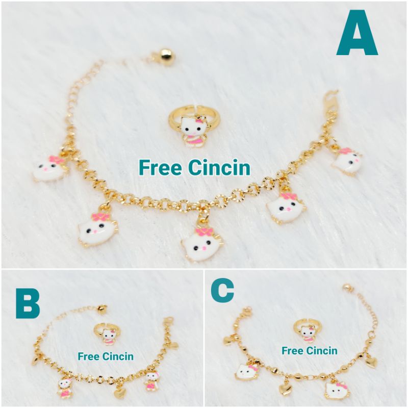 Perhiasan Gelang Rantai Anak Hello Kitty Free Cincin Lapis Emas