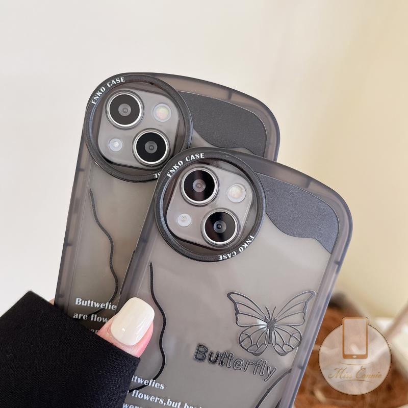 IPHONE Casing Kompatibel Untuk Iphone7 8 6 6s Plus 11 13 12 14 Pro Max X XS Max SE 2020 11Pro Max 12Pro Max Mewah Hitam Retro Kupu-Kupu Lembut Lensa Bulat Airbag TPU Shockproof Case