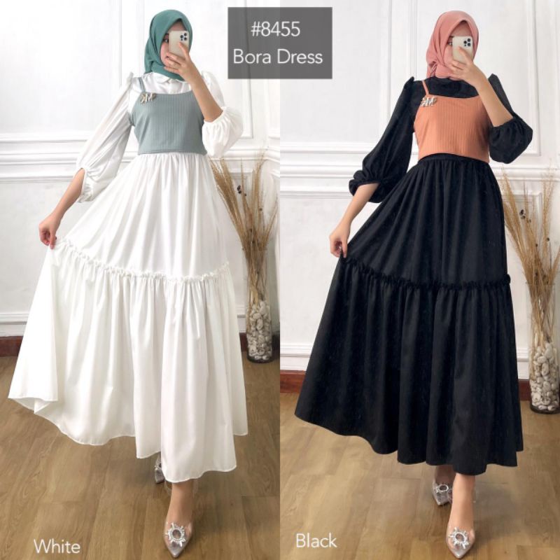 Bora dress dress premium ori by MK misskamihijab(free gift)