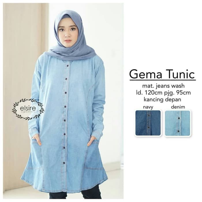 MURAH ATASAN JEANS WANITA gema tunik jeans ld 120 cm. baju besar jumbo