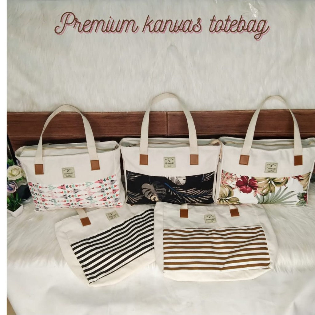 TAS TOTE BAG WANITA RESLETING / TAS TOTE KANVAS tebal LANDSCAPE untuk BELANJA KULIAH BISA CUSTOM SAB