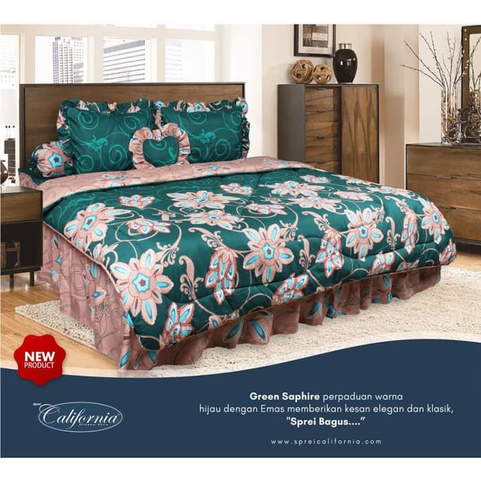 Bed Cover Set California Motif Green Sapphire 180x200 Shopee Indonesia