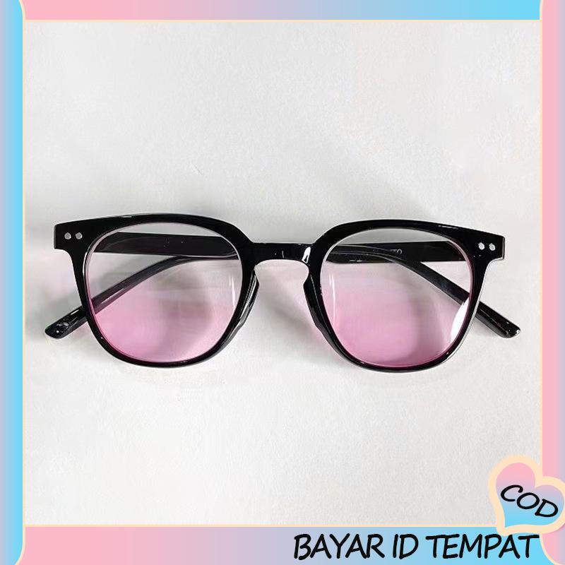 COD❤️ Gradient Pink Blush Glasses Wanita Trendi Wajah Bulat Kacamata Bingkai Hitam untuk Foto-A.one